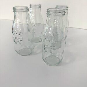 Set of 4 Country Clear Glass 10.5oz Milk Bottles with Embossed "Dairy" & Cow